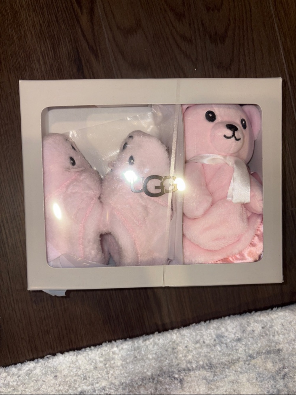UGG Pink Plush Baby Booties and Teddy Gift Set